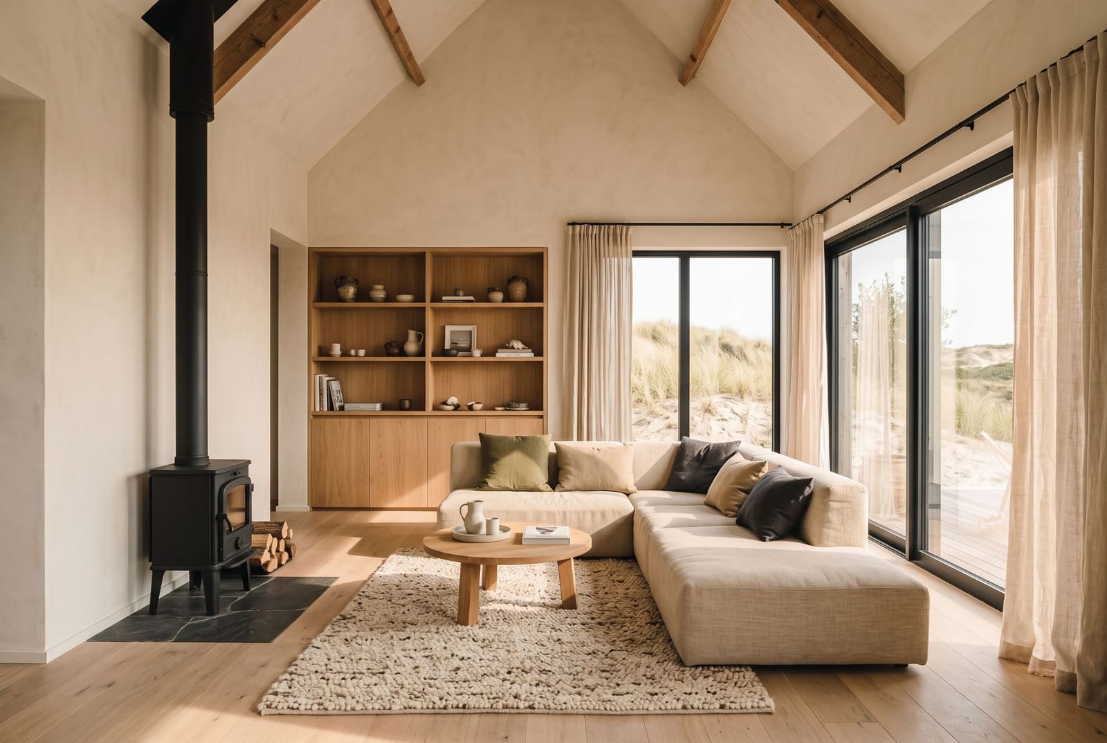 Lichte woonkamer met eikenhout, linnen en zicht op de tuin